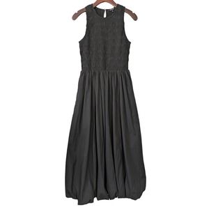 Madewell The Melody Bubble Hem Smocked Midi Dress Black Size S NWT $148‎ NT311